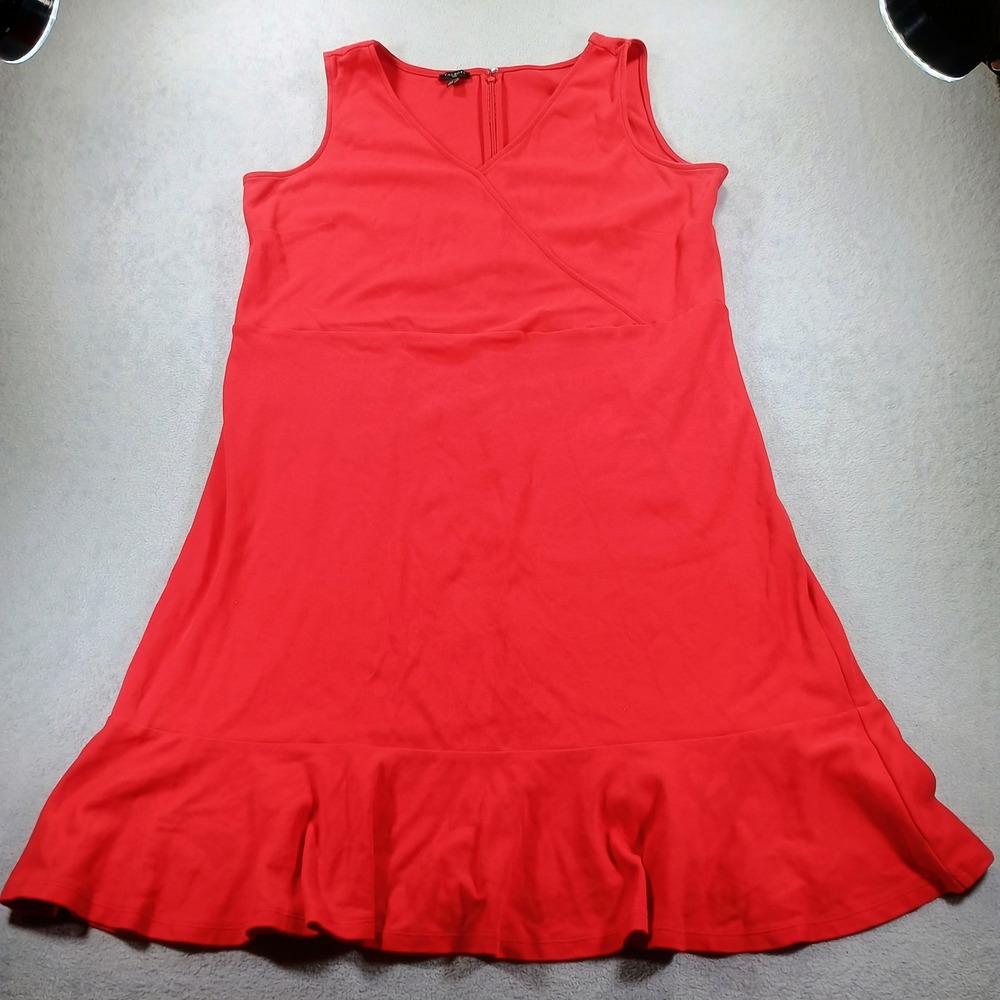Talbots Womens Plus 1X Red Faux Wrap Flounce Hem Sleeveless Dress